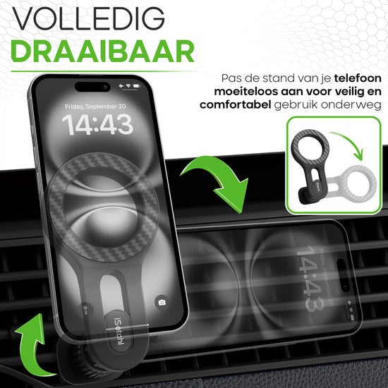 iSetchi MagSafe Phone Holder Car - Grille d'aération - Support pour téléphone portable - Support magnétique - Convient à l'iPhone 12/13/14/15/16 - Noir