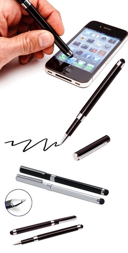 Stylo-stylet | Lot de 4 | Stylo 2-en-1 | Noir et argent | Multifonctionnel
