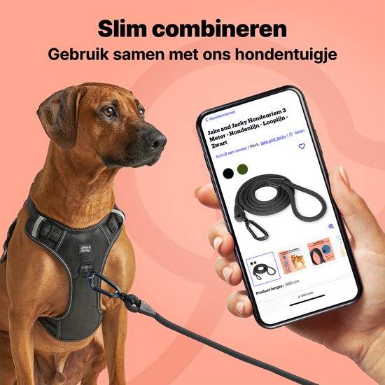 Laisse pour chien Jake and Jacky 3 mètres - Laisse pour chien - Ligne de course - Noir