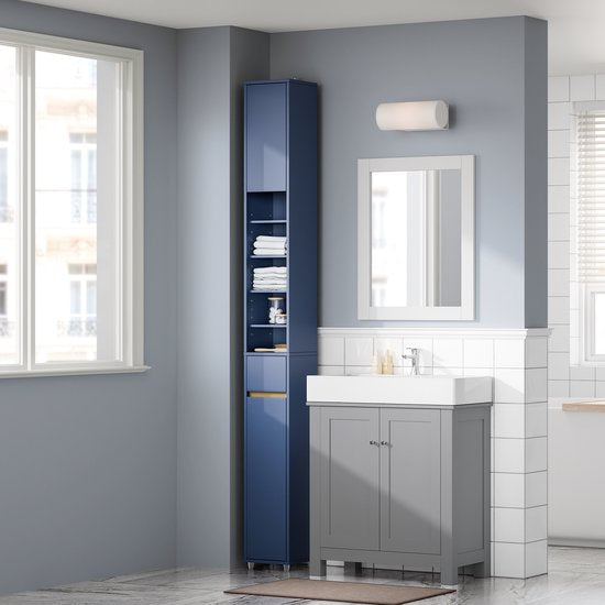 SoBuy Armoires de salle de bain hautes - Armoire de rangement avec étagères réglables et tiroir - Armoire colonne salle de bain - Bleu, 20x20x180cm, BZR34-II-B - pour salle de bain, salon, chambre à coucher