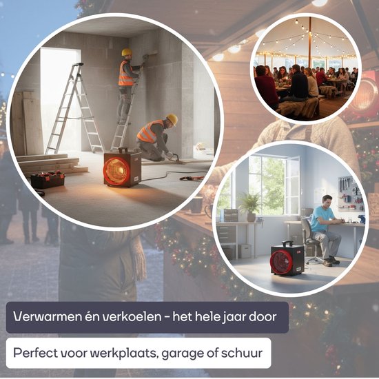 Perel Chauffage électrique à ventilateur 3300W avec thermostat et mode de refroidissement, protection contre la surchauffe IP24, chauffage portable compact pour l'atelier, le garage, la remise ou l'espace industriel