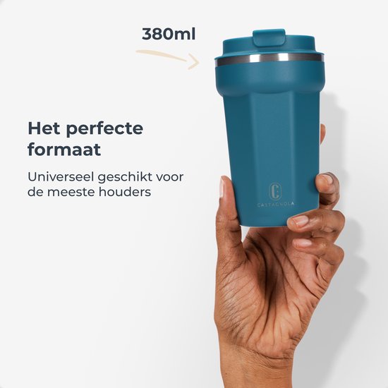 Castagnola Thermos Cup - Coffee Mug To Go - Travel Mug for Coffee and Tea - Tea Mug - 380 ML - Stainless Steel - Blue - Octagon