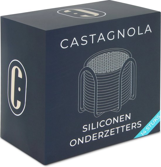 Castagnola Sous-verres en silicone - Sous-verres pour verres - Sous-verres design avec support - Set de sous-verres - Antidérapant - Lot de 14 - Noir