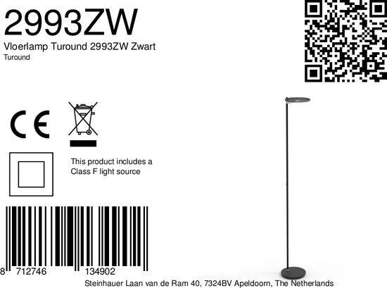 Steinhauer lampadaire Turound - noir - métal - 27 cm - module LED intégré - 2993ZW