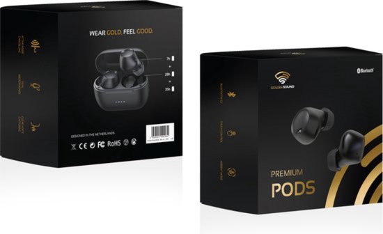 Ecouteurs sans fil - Golden Sound Buds Pro - Ecouteurs Bluetooth - Suppression active du bruit 32dB - Mode ambiant - Autonomie de 40 heures - Convient à tous les smartphones et ordinateurs portables - Noir