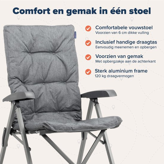 TRVLMORE Chaises de camping de luxe - pliables - 2-Pack - Capacité de charge 150KG - Sac de transport inclus - Chaise pliante - Chaise de camping - Chaise pliante - Gris