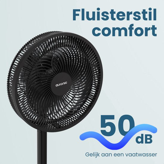 Ventilateur tripode Auronic - Ventilateur sur pied - réglable en hauteur - rotatif - silencieux - 3 vitesses - ventilateur silencieux - noir