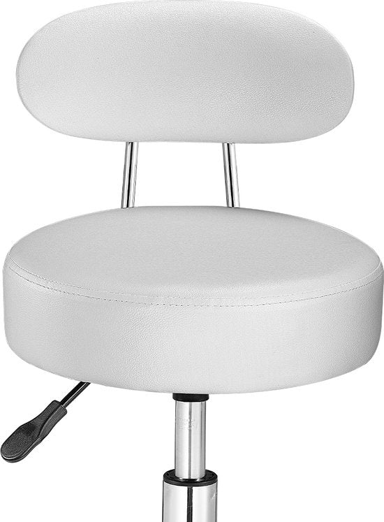 Casaria Tabouret pivotant avec dossier - Réglable en hauteur sur 360° - Blanc