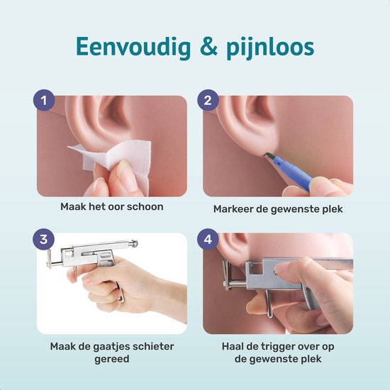 Kit de perçage de boucles d'oreilles - Métal - Clous inclus - Piercing - Kit - Pistolet - Perçage d'oreilles - Pistolet - Aiguille - Pistolet à trous - Pince