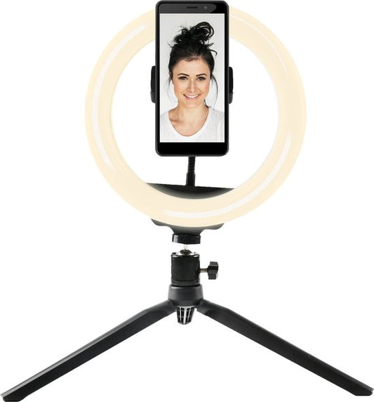 Denver RLS801 Ring Light avec trépied - Lampe à robinet de 8 pouces avec support de téléphone - Ring Light 19cm de haut