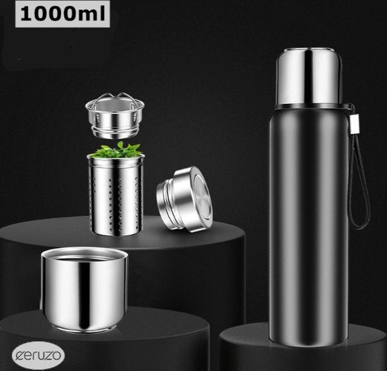 Ceruzo Smart Thermos avec affichage LCD de la température - 1 litre - acier inoxydable - Double paroi - Bouteille isotherme - Noir mat