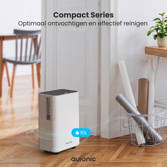 Déshumidificateur Auronic - Série compacte - 10L par jour - Fonction Lavage-Séchage - Chambre à coucher, salle de bain et salon - Blanc