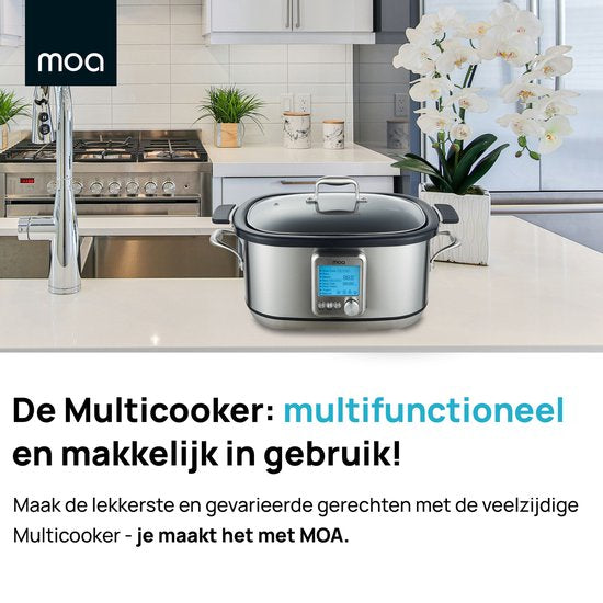 MOA Multicooker - Mijoteuse - 8 fonctions de cuisson - 6 litres - 1250W - Cuiseur de riz - Cuiseur vapeur - Cuiseur sous vide - Yaourtière - acier inoxydable - MC01S