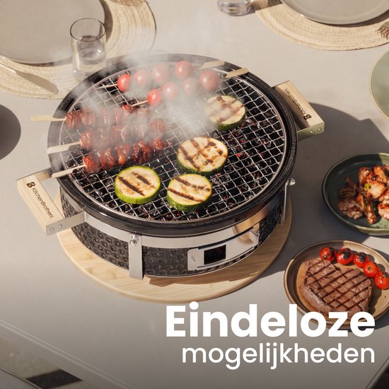 KitchenBrothers Kamado Hibachi Grill - Sans PFAS - Barbecue au charbon de bois - Shichirin Table Grill - Round BBQ - Barbecue en céramique - Noir