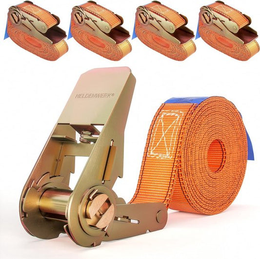 4 pièces sangles à cliquet, en 4 m, 5 m ou 6 m, sangles à cliquet, certifiées TÜV/GS, avec double couture, sangles d'arrimage, résistantes aux intempéries et robustes