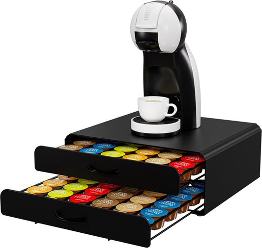 KitchenBrothers Porte-capsules - Porte-tasses à café - avec tiroir - Convient à Dolce Gusto - 72 Capsules - acier inoxydable - Noir