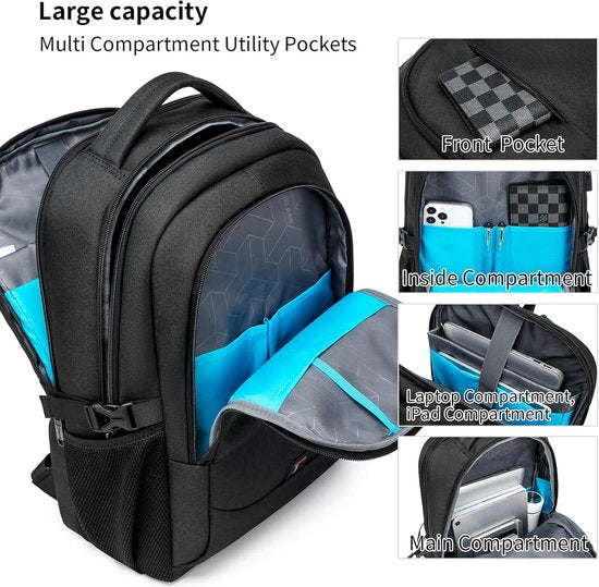 Sac à dos pour ordinateur portable spacieux pour le travail, l'école et les voyages avec port de charge USB