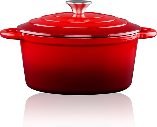 alpina Casserole en fonte avec couvercle - Plaque de cuisson ⌀ 24 cm - Toutes sources de chaleur - Rouge
