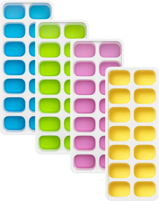 TTD® Moule à glaçons en silicone avec couvercle - Lot de 4 - 14 x 4 glaçons - Empilable - Sans BPA - Les glaçons sont faciles à presser