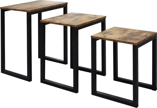 Ensemble de 3 tables d'appoint industrielles brun-noir : élégant et peu encombrant