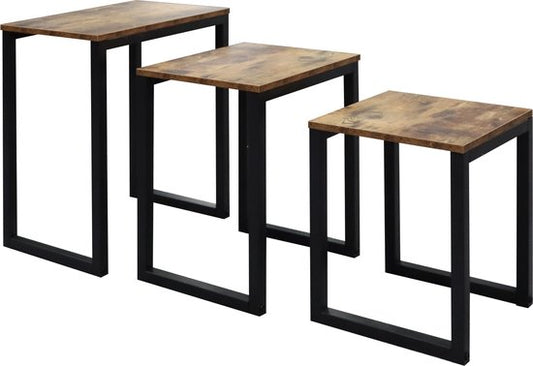 Ensemble de 3 tables d'appoint industrielles brun-noir : élégant et peu encombrant