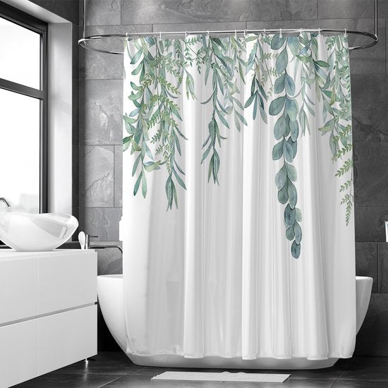Loti Living Rideau de douche anti-moisissure - Plante suspendue - Anneaux inclus - Imperméable - Polyester - Rideau de douche 180x200 cm