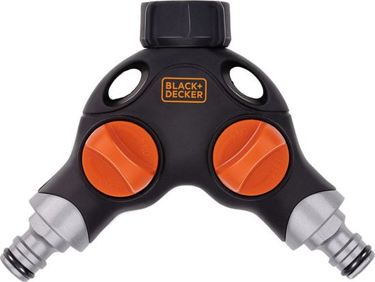 BLACK+DECKER Pièce de robinetterie - Connecteur 3/4 pouce - Stop eau - Séparateur 2 voies - Noir/Orange