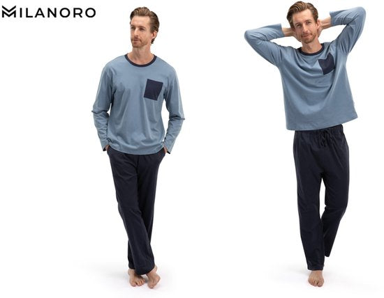 Milanoro - Pyjama homme en coton - Bleu - XXL