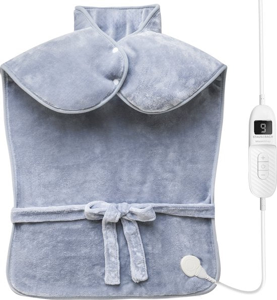 STAUS&BACH WarmWrap - Coussin chauffant électrique (100W) avec 9 réglages de température et de minuterie - Coussin chauffant 90 x 60 cm - Coussin chauffant pour la nuque, les épaules et le dos - Gris