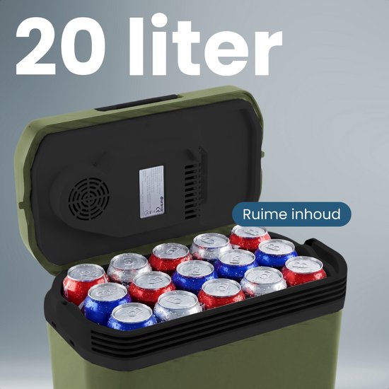 Auronic Coolbox électrique 12V et 230V - 20L - Réfrigérateur de camping - Voiture - Refroidissement et chauffage - Frigobox - Vert