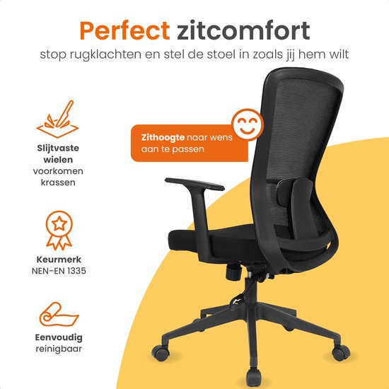 Goliving Ergonomic Office Chair - Chaise de bureau - réglable - sur roulettes - pour adultes - NEN-1335 - noir
