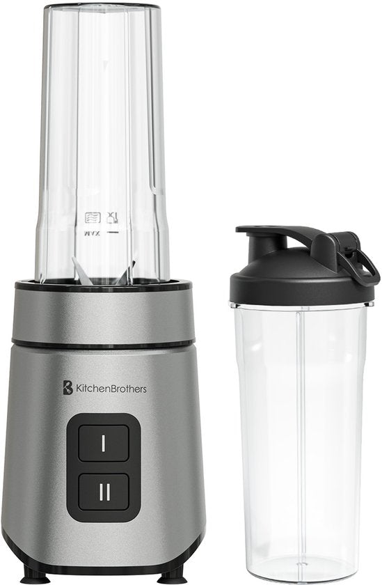 KitchenBrothers Mini Blender - Blender to Go - 2 Stands - Smoothie Maker - 2 To-Go Cups 600 ml - Noir