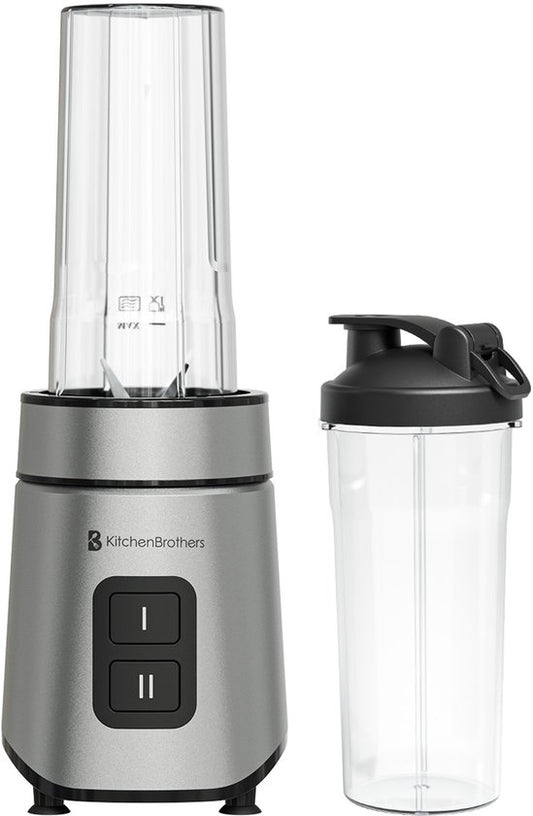 KitchenBrothers Mini Blender - Blender to Go - 2 Stands - Smoothie Maker - 2 To-Go Cups 600 ml - Noir