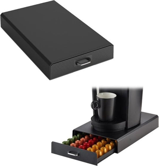 BRASQ Porte-capsules pour capsules Nespresso - Boîte de rangement avec tiroir - 50 tasses - Porte-tasses à café Noir