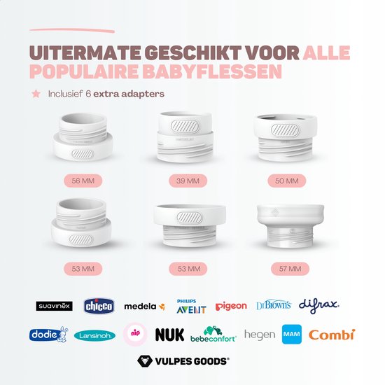 Vulpes Goods® BabyCare - Chauffe-biberon Pro Max- Chauffe-biberon portable pour les voyages - Chauffe-biberon intelligent - 4 niveaux de température - Sans fil - 6 adaptateurs inclus - Rechargeable par USB - 13 200 mAh - Blanc