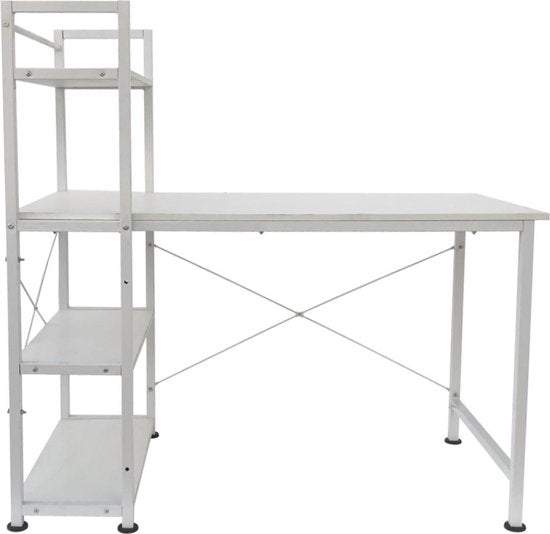 Bureau table informatique Stoer - 3 étagères de rangement - moderne industriel blanc - métal bois