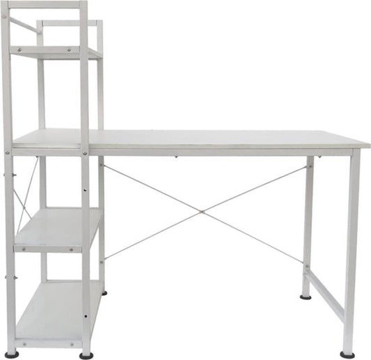 Bureau table informatique Stoer - 3 étagères de rangement - moderne industriel blanc - métal bois
