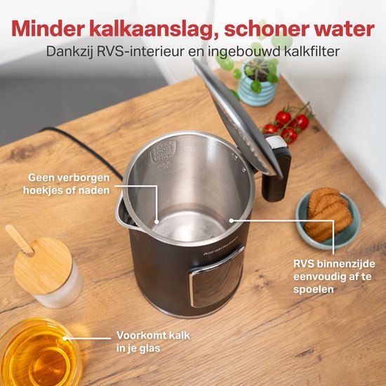 Bouilloire AoraKitchen - Ecran tactile LED - Réglage de la température - Bouilloires - 1.7L - Electrique - Cool Touch - Noir