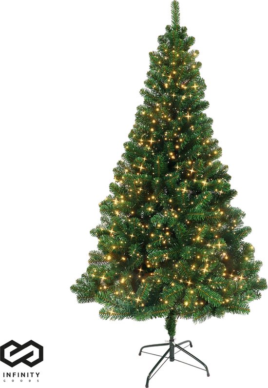 Infinity Goods Artificial Christmas Tree With LED Lights - 210 cm - Arbre de Noël réaliste en plastique - Support en métal - Vert