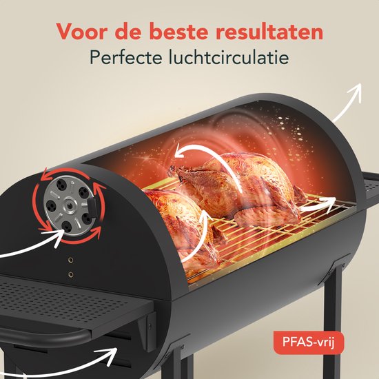 KitchenBrothers 2-in-1 Charcoal BBQ XL - Events réglables - Double BBQ - Tables d'appoint - Grill grill BBQ - Noir