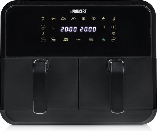 Princess Double Panier Airfryer 182068 - Friteuse à air double - 2 paniers x 4 litres - 8 programmes préprogrammés - Écran tactile - Noir