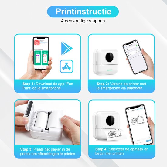 Ilona Mini imprimante pour mobile - Imprimante de poche - Mini imprimante photo premium - Imprimante portable pour smartphone - Imprimante photo mobile - Imprimante d'autocollants - 5 rouleaux de papier adhésif + 5 rouleaux de papier blanc + 3 rouleaux de