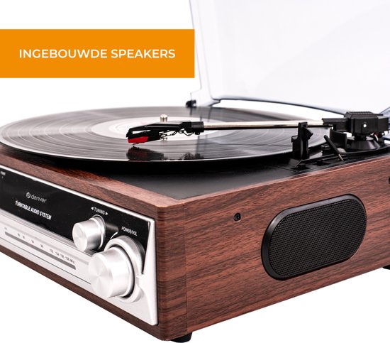 Denver Retro Record Player - Haut-parleurs intégrés - Radio FM - Fonction Auto-stop - AUX - Phono - VPR190
