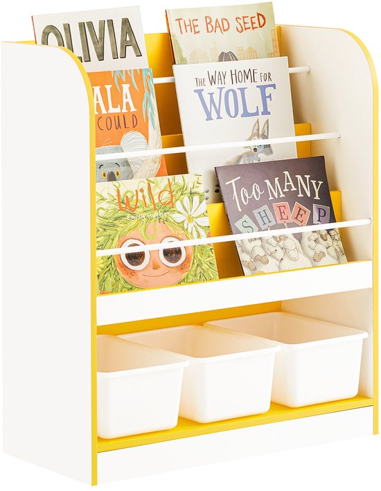 SoBuy KMB108-G Bibliothèque pour enfants - Rack de rangement en bois blanc avec 3 compartiments