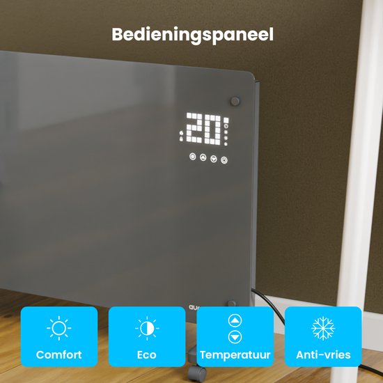 Chauffage Électrique - Auronic - Convecteur avec Thermostat et Télécommande - Panneaux chauffants - jusqu'à 30 m² - Chauffage 2500W - Gris