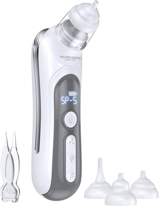 Vulpes Goods® BabyCare - Nettoyeur de nez pour bébé - Nettoyeur de nez électrique - Douche nasale électrique - Nettoyeur de nez - Lingette nasale - Aspirateur de nez - Grande batterie - USB C - PRO