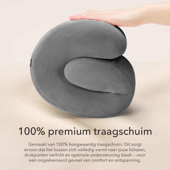 SKYCASES Travel Essentials - Oreiller de cou 3 pièces - Oreiller de voyage ergonomique en mousse à mémoire de forme avec masque pour les yeux et bouchons d'oreille - Idéal pour l'avion, la voiture et le train - Compact et luxueux - Abricot