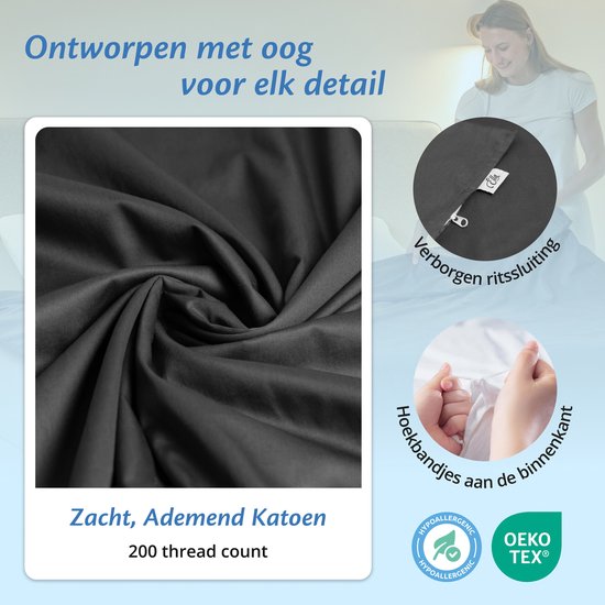 Housse pour la couverture d'aggravation d'Ella 135 x 200 CM - 7 KG & 9 KG - Housse en 100% coton biologique - Anthracite