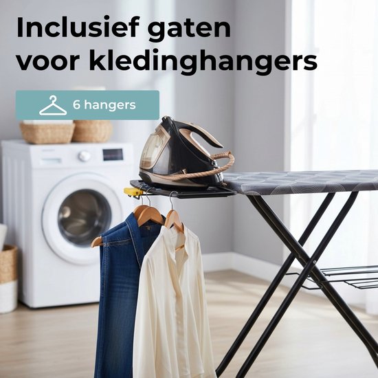 STAUS&BACH Ironiq Pro - Table à repasser pour centrale vapeur - Comprend une planche pliante et un support pliant - 76 - 96 cm réglable en hauteur - Avec support pour centrale vapeur fer à vapeur - 122 x 43,5 cm