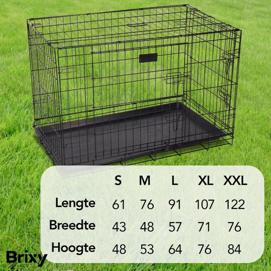 Brixy Dog Bench - Banc pour chiens - Taille XXL - Pliable - 122 x 76 x 84 CM - 2 portes - Noir